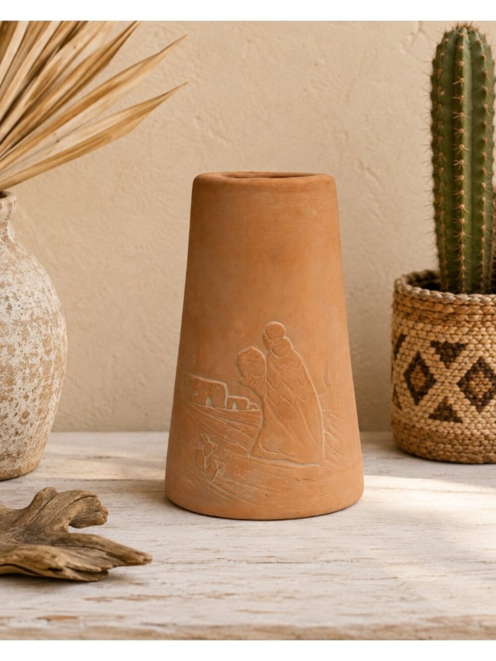 Vintage Southwestern Terracotta Flower Clay Pottery Vase Desert Home Decor